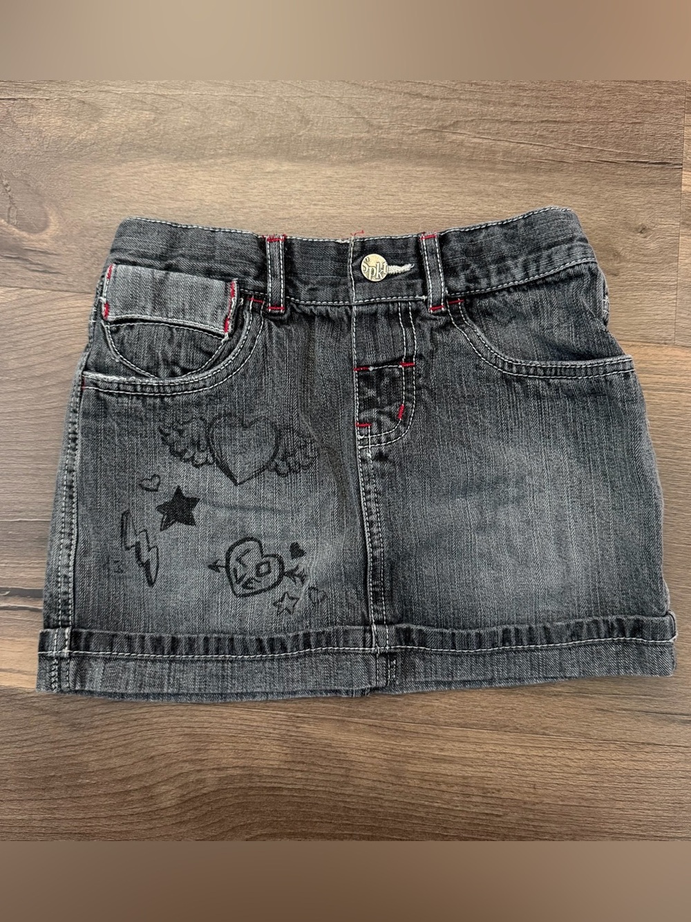 Y2K Sprockets Black Denim Graffiti Skirt Size 5T